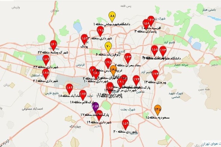 بنفش شدن دو ایستگاه سنجش هوای پایتخت