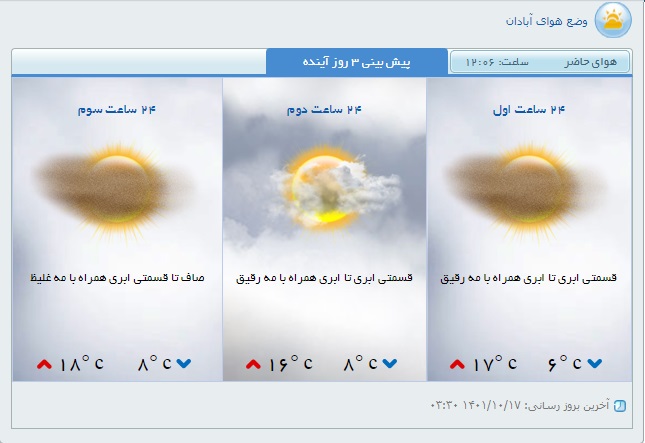 هشدارآلودگی سطح زرد برای آبادان