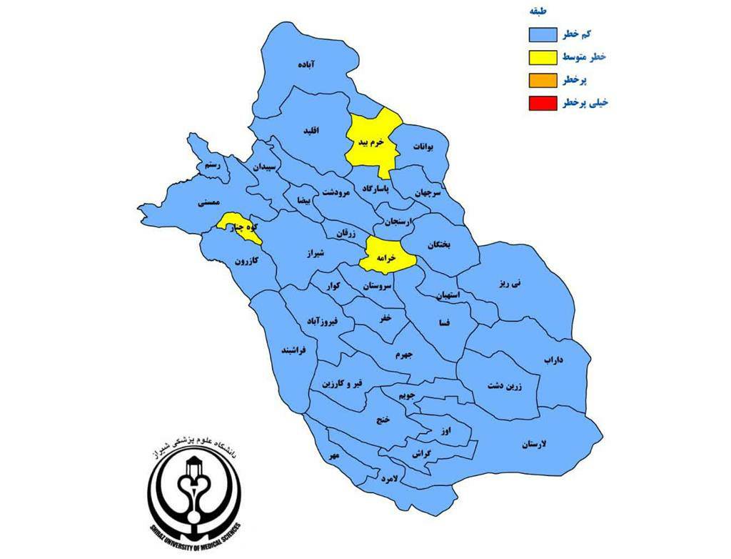 ۳ شهرستان فارس در وضعیت زرد کرونایی