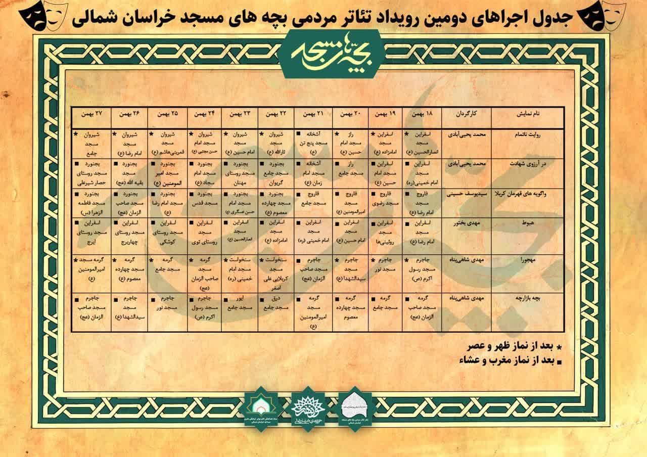 اعلام اجرا‌های دومین رویداد تئاتر مردمی بچه‌های مسجد