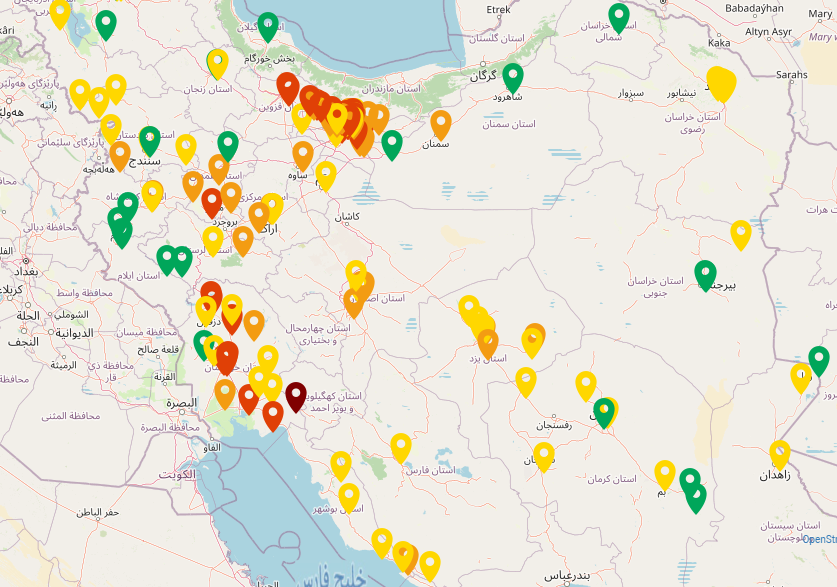 هوای ناسالم در ۱۵ شهر و شهرستان