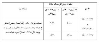 اعلام ساعات کاری سامانه‌های ساتنا و پایا در هفته پایانی سال