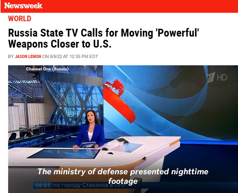 درخواست تلویزیون روسیه برای استقرار تسلیحات نزدیک آمریکا