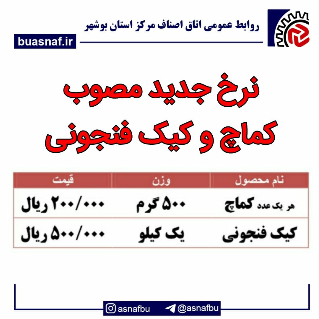 اعلام قیمت کماچ و کیک فنجانی در بوشهر