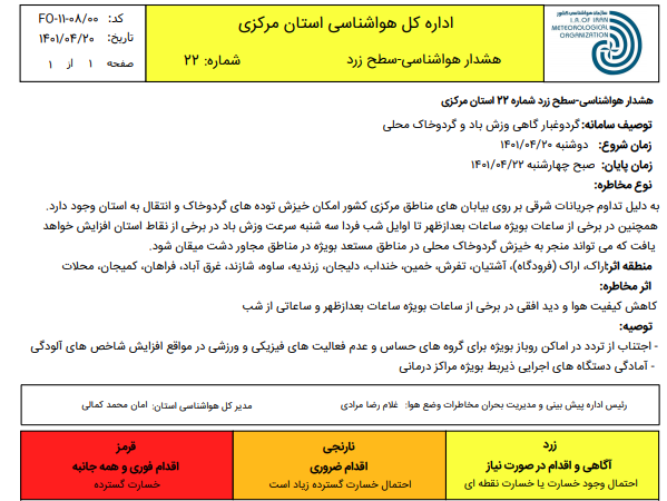 کاهش کیفیت هوای استان مرکزی