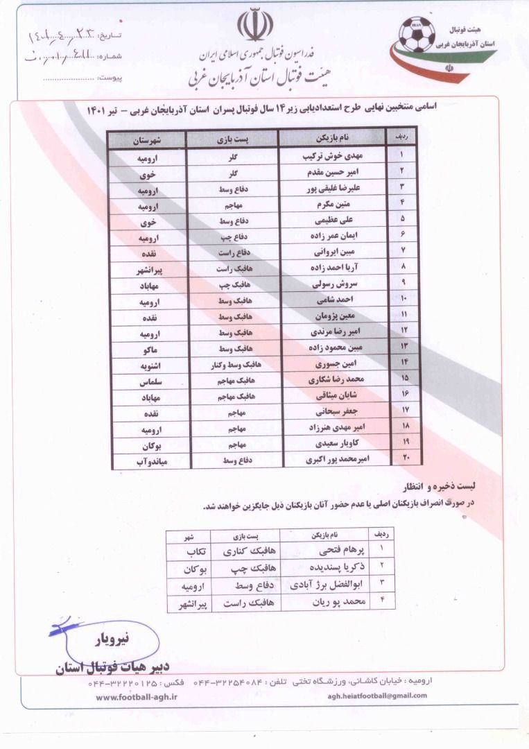 دعوت 2 فوتبالیست مهابادی به اردوی تیم ملی نونهالان