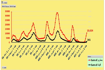 فوت ۳۴۱ نفر بر اثر کرونا در هفته دوم مرداد