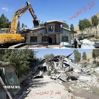 تخریب ساخت و ساز‌های غیر مجاز در حریم رودخانه فیروزکوه