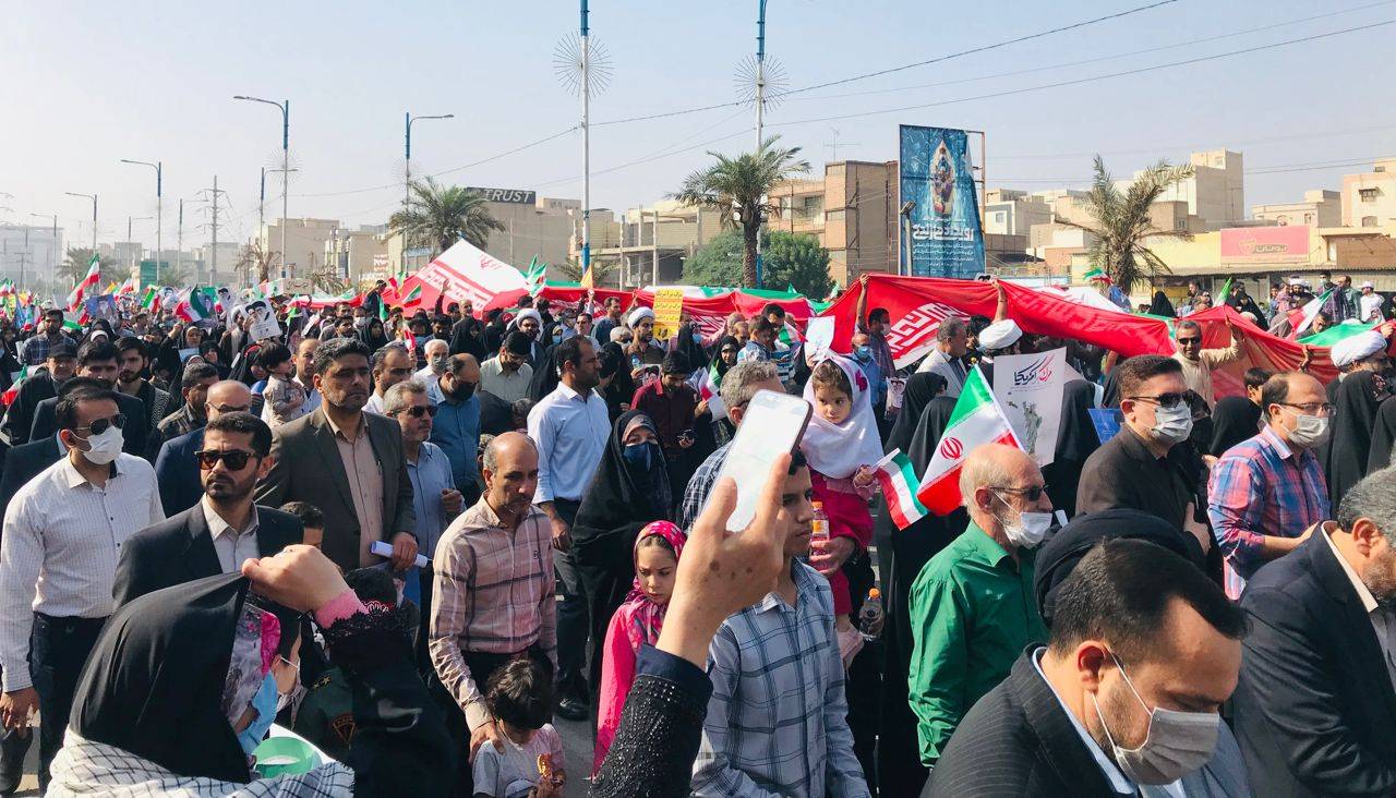 نمایش وحدت ملی با حضور پرشکوه خوزستانی‌ها در راهپیمایی ۱۳ آبان