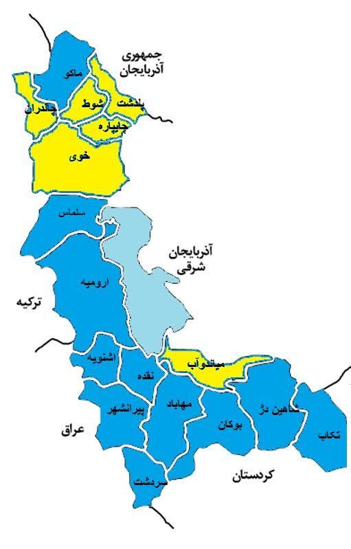 نقشه کرونایی استان بدون رنگ قرمز و نارنجی؛ مهاباد در وضعیت آبی است