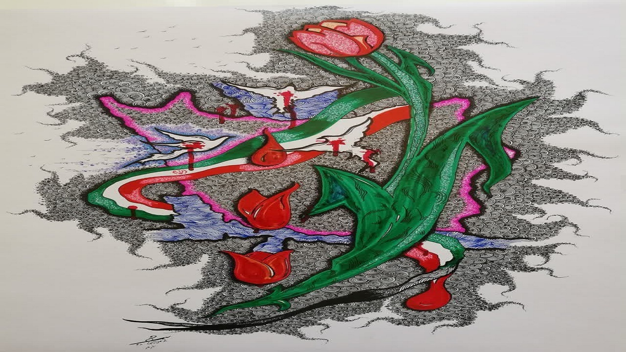 رونمایی از جدیدترین اثر هنرمند آران و بیدگلی با نام لاله خونین وطن