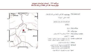 وقوع زلزله ۳ و ۲ دهم ریشتری در شهرستان بشرویه