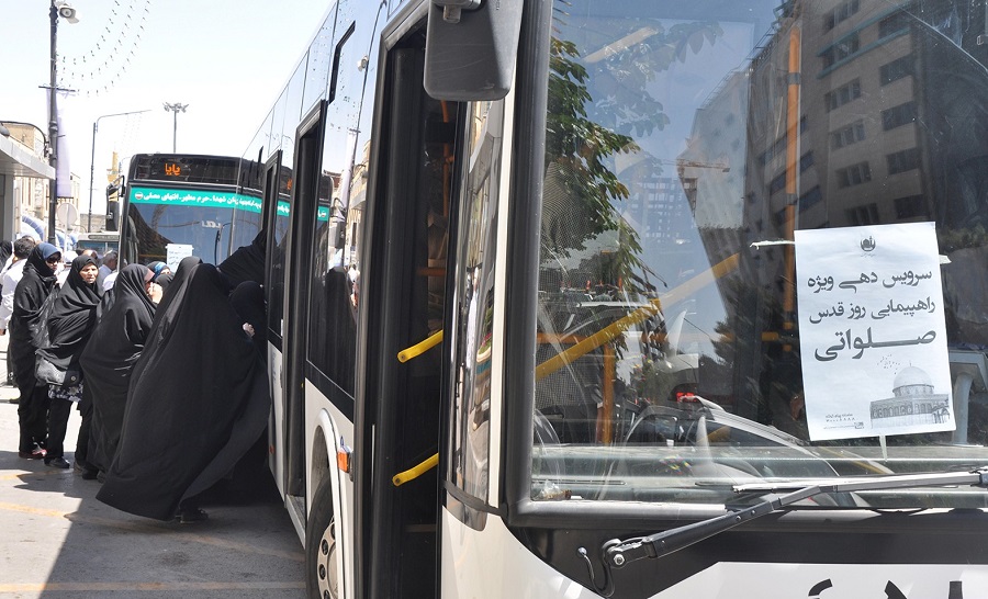 سرویس‌دهی صلواتی با ۲۰۰ دستگاه اتوبوس به راهپیمایان روز قدس