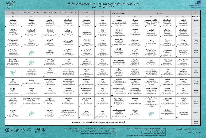 انتشار جدول اجراهای بخش خیابانی جشنواره تئاتر فجر *