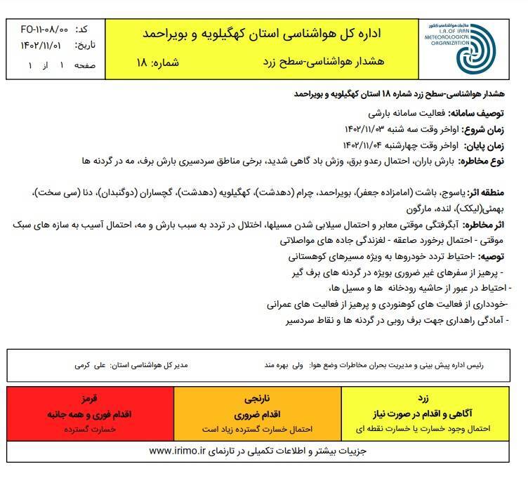 باران از سه شنبه کهکیلویه و بویراحمد را فرا می گیرد