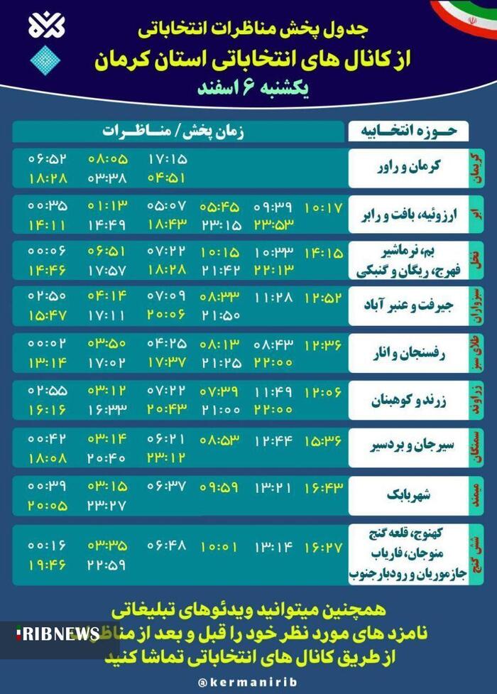 پخش تبلیغات و مناظره‌های انتخاباتی نامزد‌ها از کانال‌های تبلیغاتی ۹ گانه در استان کرمان