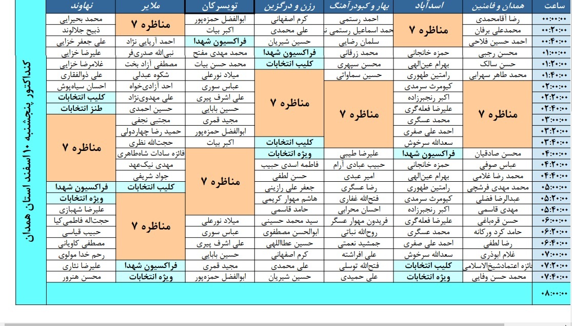 برنامه پخش مناظره‌های انتخاباتی استان همدان در روز ۱۰ اسفند