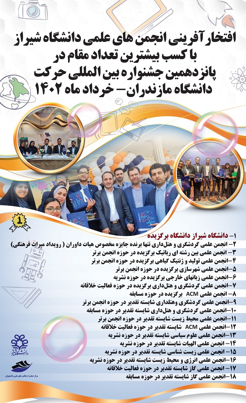 رتبه برتر دانشگاه شیراز درپانزدهمین جشنواره بین المللی حرکت