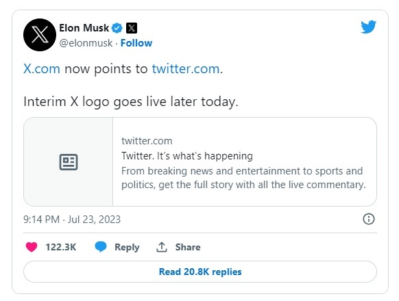 نشان توییتر رسماً به X تغییر کرد