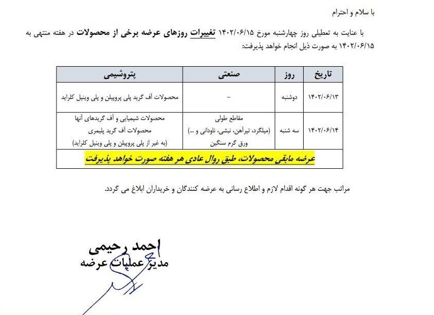 زمان‌بندی جدید عرضه در بورس کالا