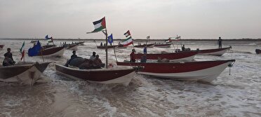 رزمایش شناور‌های دریایی در حمایت از مردم مظلوم فلسطین در آب های شمال خلیج فارس