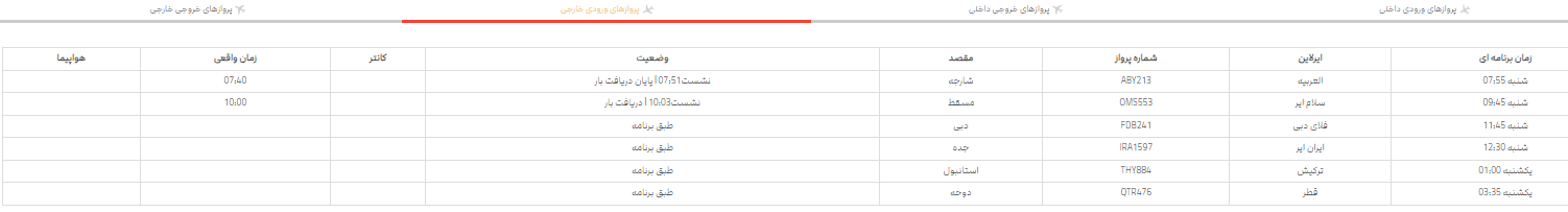 پرواز‌های فرودگاه شیراز؛ شنبه 22اردیبهشت