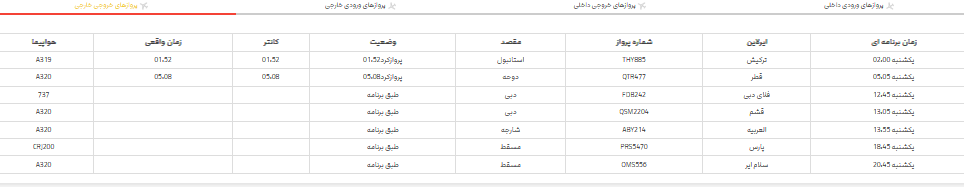 برنامه پرواز‌های فرودگاه شیراز؛ دوشنبه ۲۳ اردیبهشت