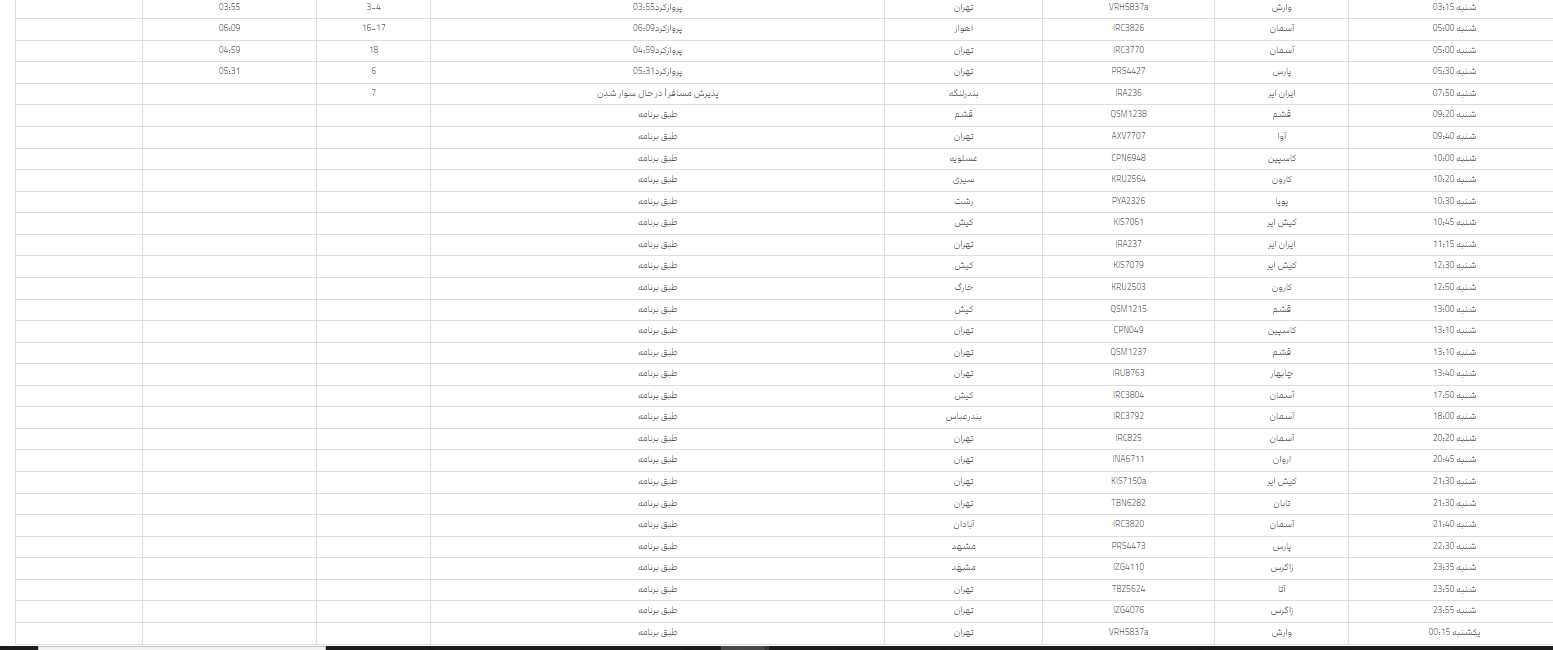 برنامه پرواز‌های فرودگاه شیراز؛   شنبه ۱۲ خرداد