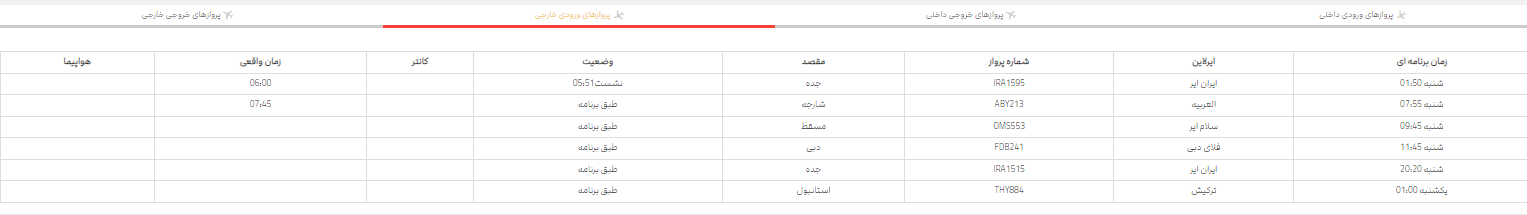 برنامه پرواز‌های فرودگاه شیراز؛   شنبه ۱۲ خرداد