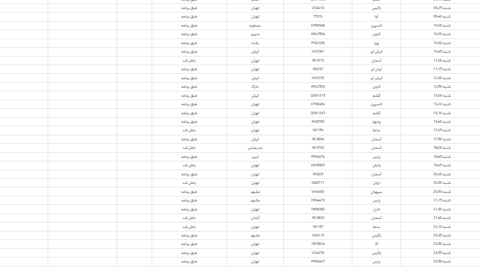 پرواز‌های فرودگاه شیراز؛ شنبه ۱۹ خرداد