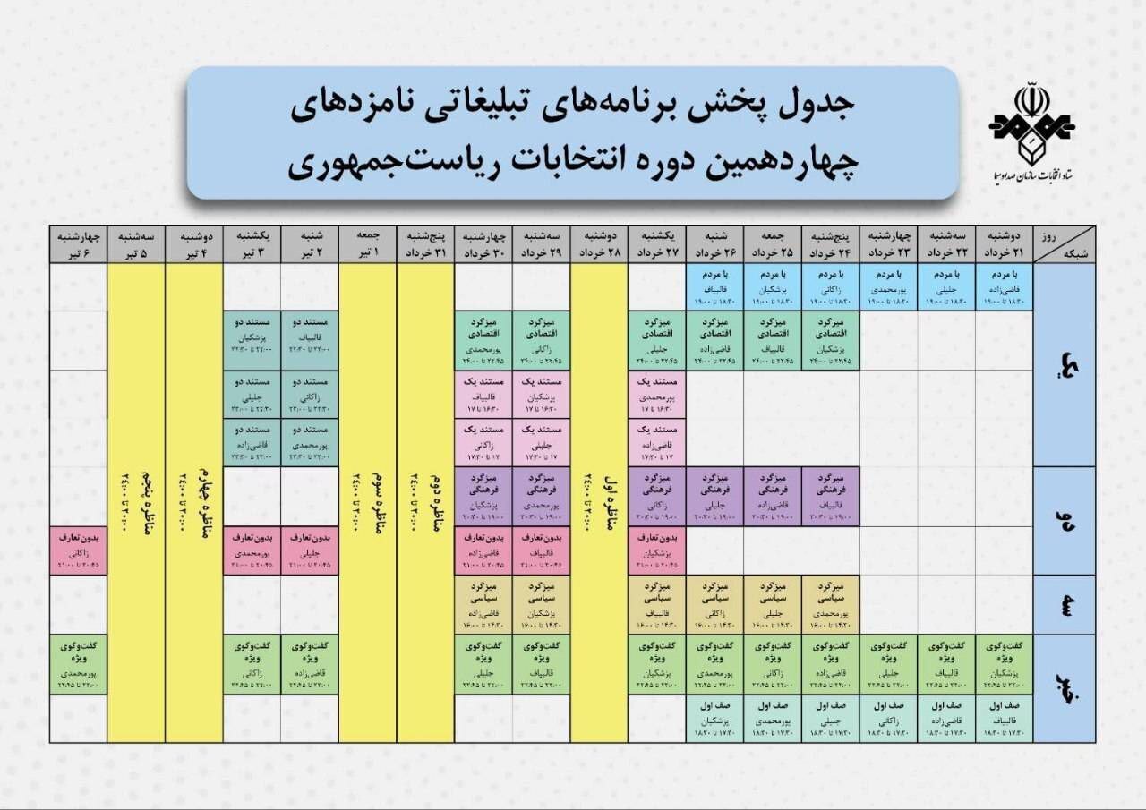 برنامه‌های تبلیغاتی امروز نامزد‌های ریاست جمهوری در رسانه ملی