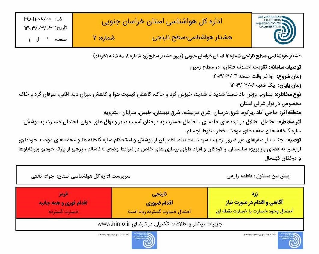 افزایش تند باد و گرد خاک در خراسان جنوبی 