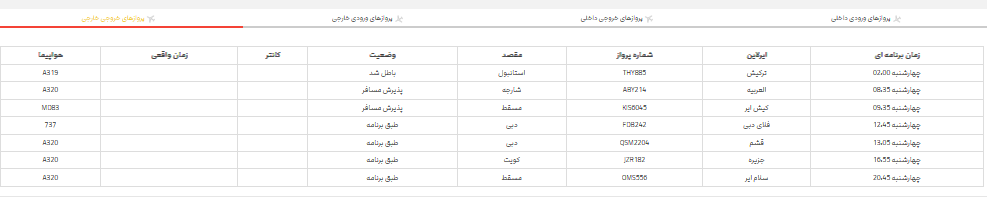 برنامه پرواز‌های فرودگاه شیراز؛چهارشنبه سیزدهم تیر