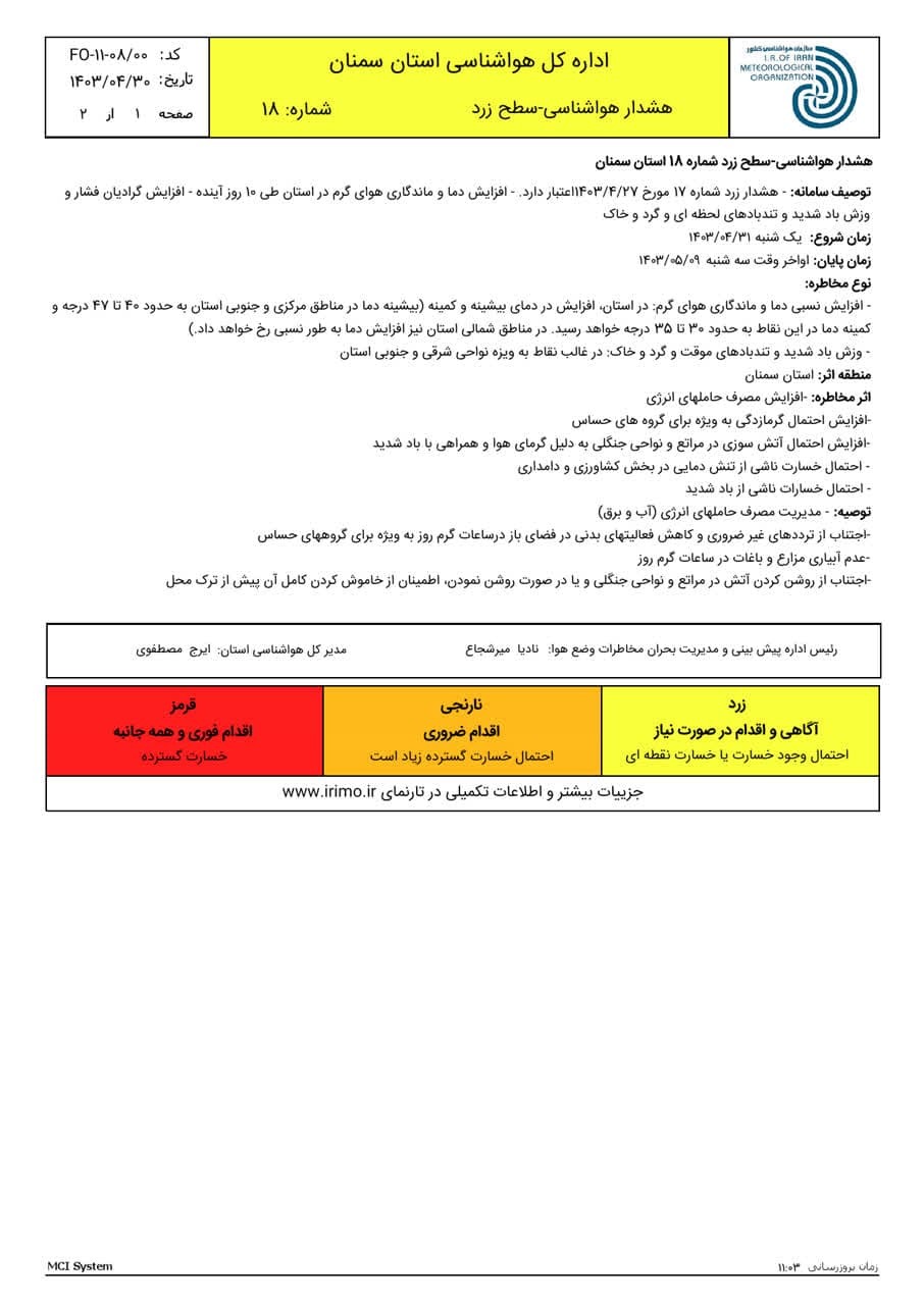 هشدار زد ماندگاری هوای گرم در سمنان