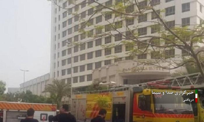 آتش گرفتن نمای بیرونی برج مسکونی دیپلمات در کیش