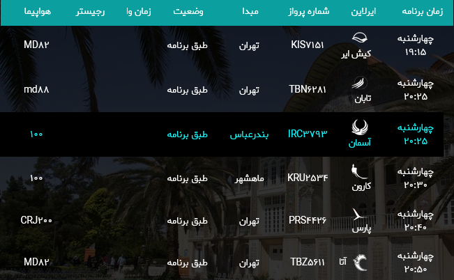 پرواز‌های فرودگاه شیراز؛ چهارشنبه سوم مرداد