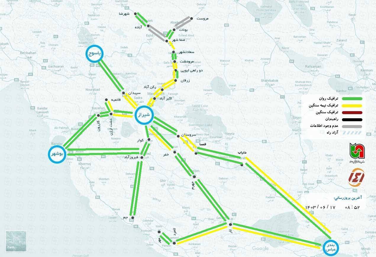 وضعیت ترافیک در جاده های فارس
