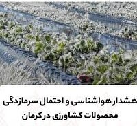 هشدار سرمازدگی محصولات کشاورزی درکرمان